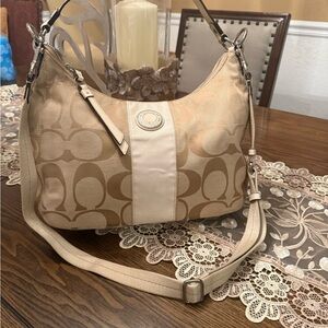 Coach Tan Shoulder Bag with Monogram C Canvas